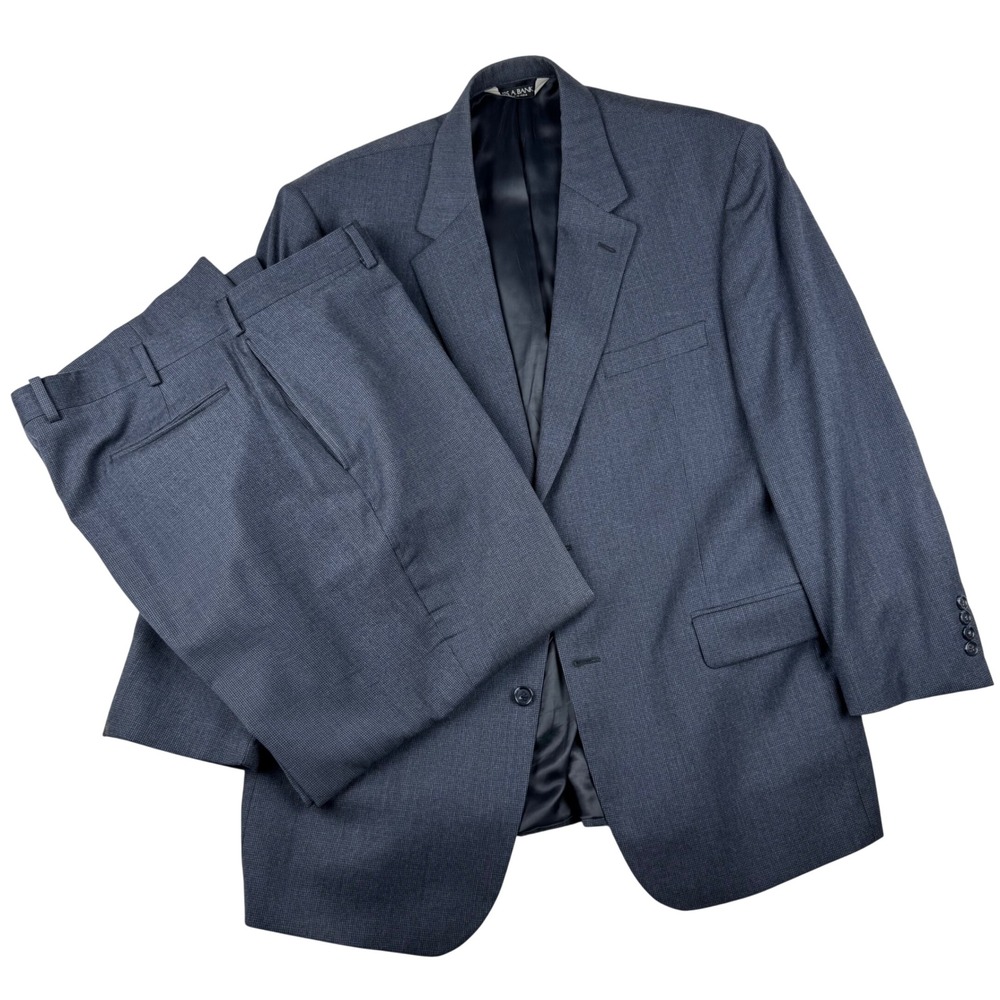 Jos. A. Bank Suit Mens 46R Blue Grey Wool Cashmere Micro Check 2pc Set